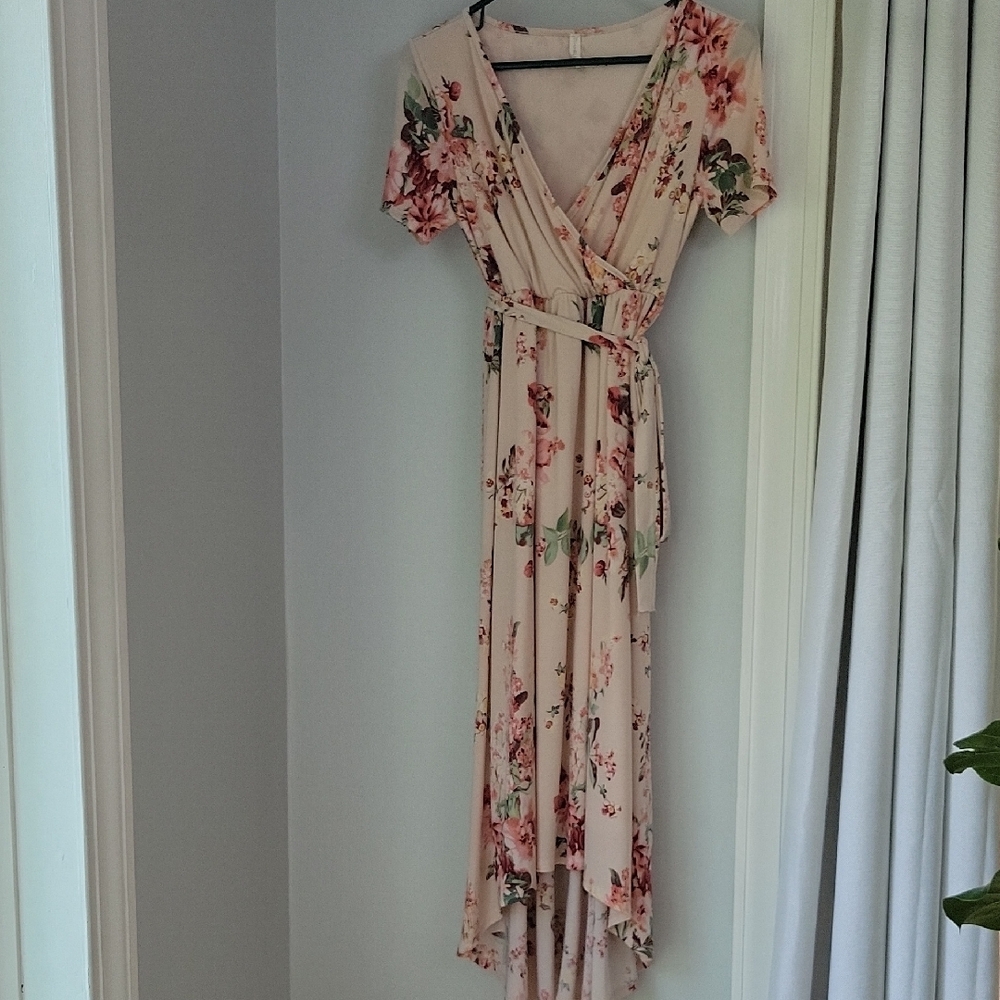 Pink Blush Floral Hi-low Maternity And Nursing Dress in Floral Print